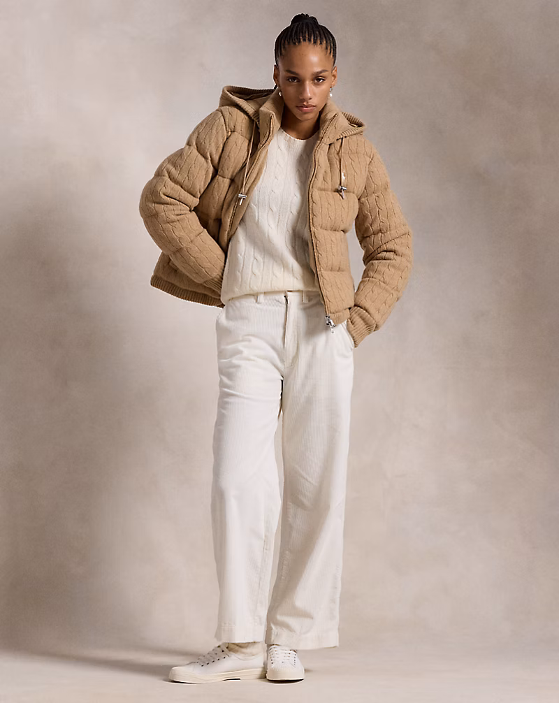 Cable-Knit Hooded Down Coat