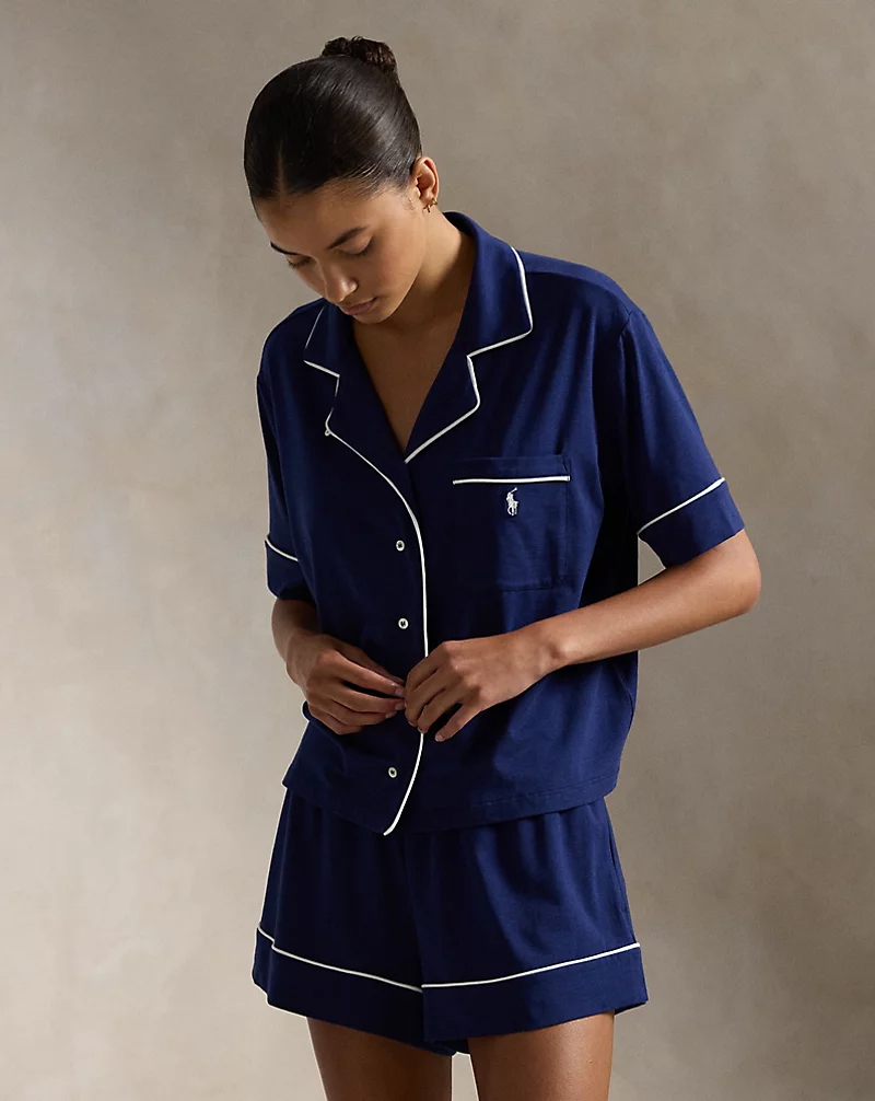 Piped Jersey Short-Sleeve Pajama Set