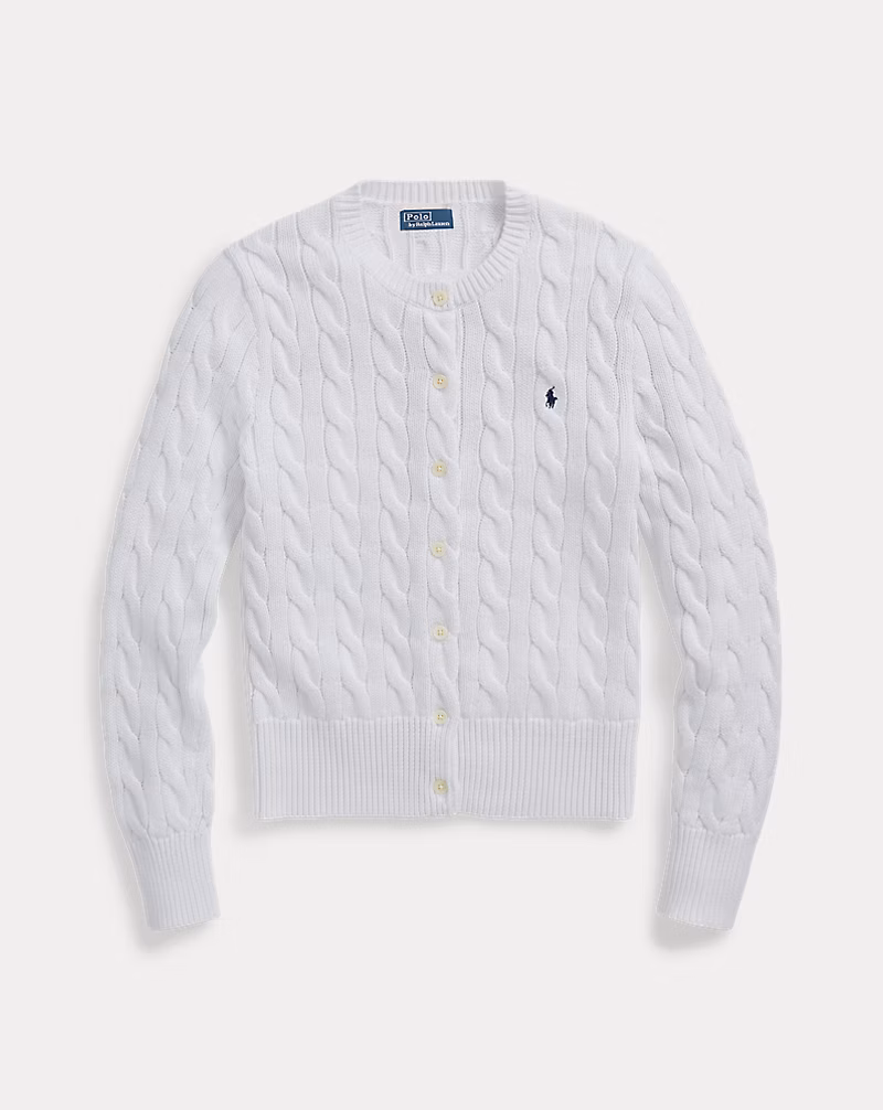 Cable-Knit Cotton Crewneck Cardigan