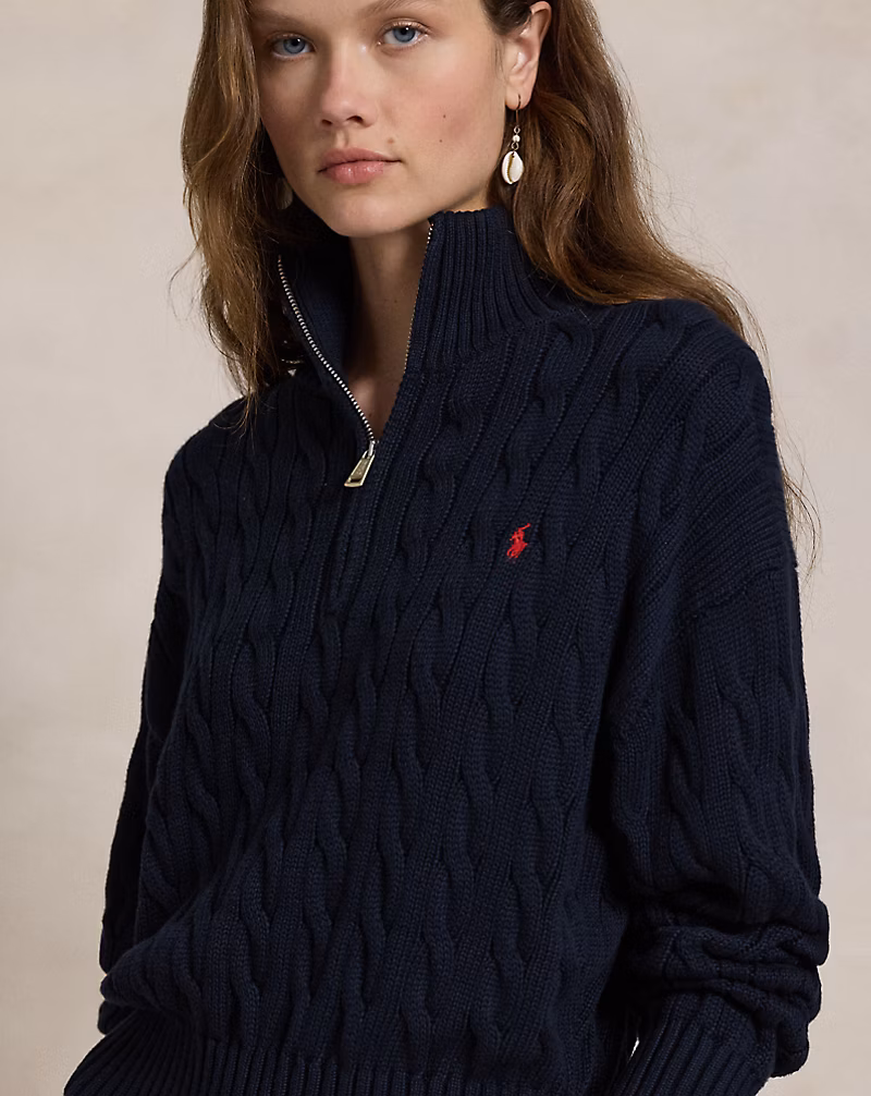 Cable-Knit Cotton Quarter-Zip Sweater