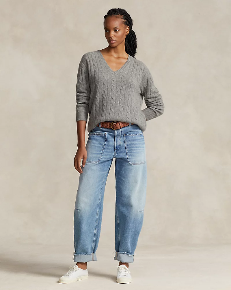 Relaxed Fit Cable Cashmere Sweater