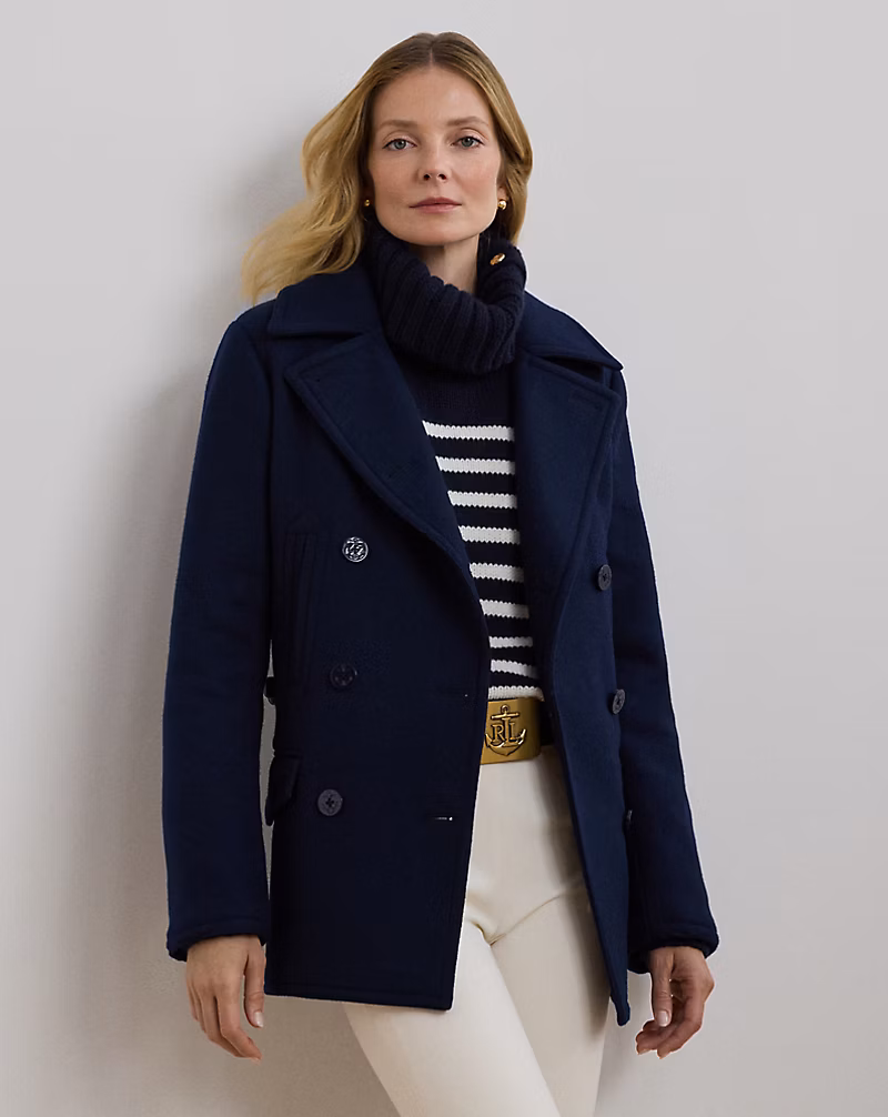Wool-Blend Twill Peacoat