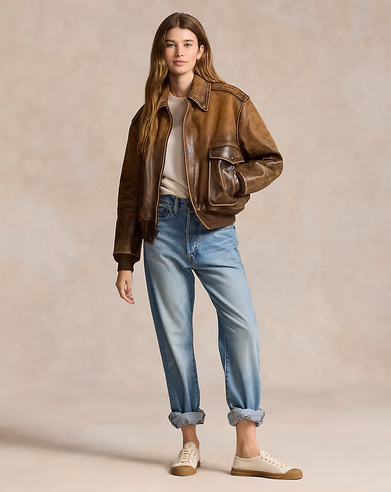 Burnished Leather Bomber Jacket