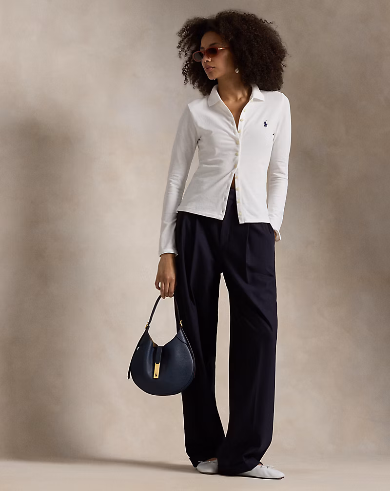 Buttoned-Placket Long-Sleeve Polo Shirt