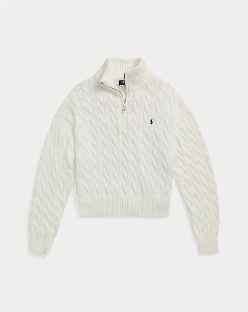 Cable-Knit Cotton Quarter-Zip Sweater