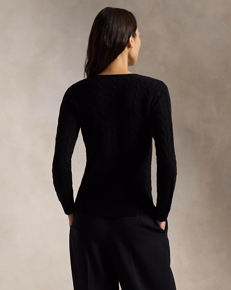 Ralph Lauren Cable-Knit Wool-Cashmere V-Neck Sweater