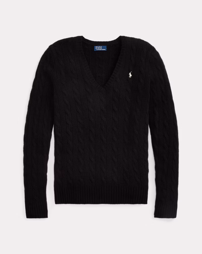 Ralph Lauren Cable-Knit Wool-Cashmere V-Neck Sweater