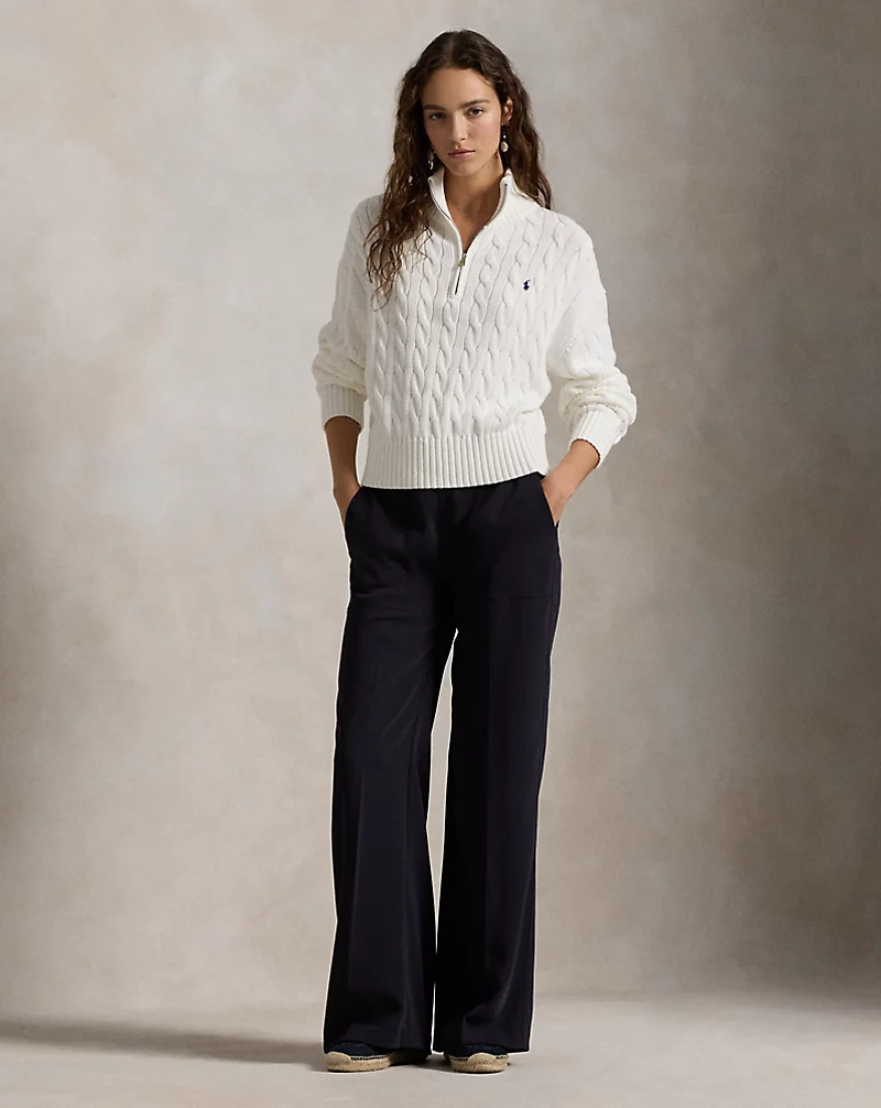 Cable-Knit Cotton Quarter-Zip Sweater