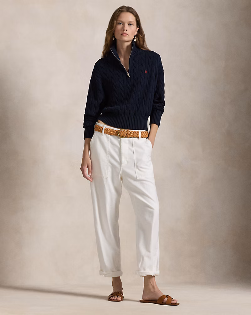 Cable-Knit Cotton Quarter-Zip Sweater