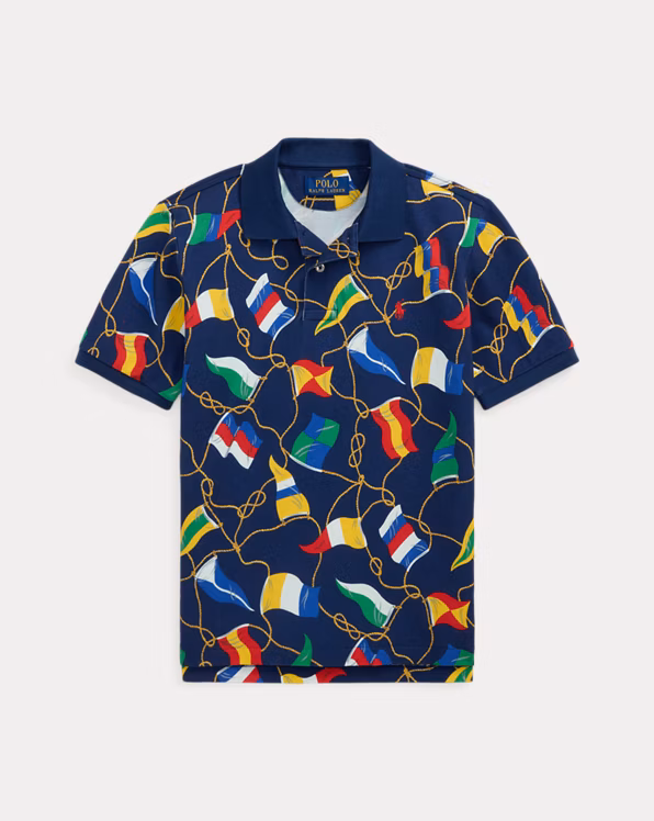 Nautical-Flag Cotton Mesh Polo Shirt