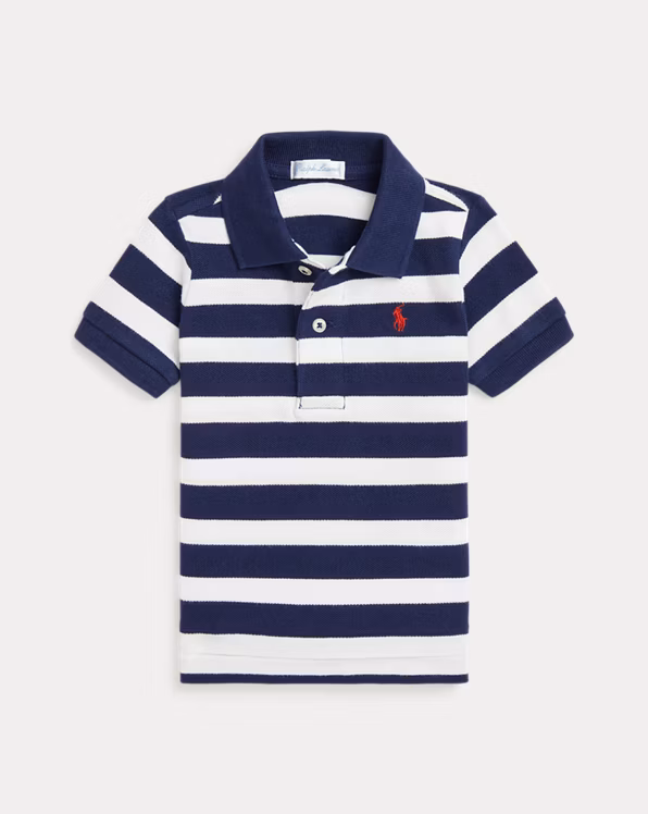 Striped Cotton Mesh Polo Shirt